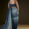 Teal Ombre Sequence Ready To Wear Saree With Velvet Blouse
