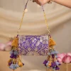 Purple Zari Embellished Brocade Kundan Bag with Tassel