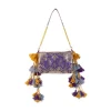 Purple Zari Embellished Brocade Kundan Bag with Tassel