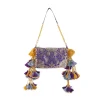 Purple Zari Embellished Brocade Kundan Bag with Tassel