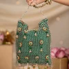 Green and Gold Jaal Mesh Pearl Embellished Bag