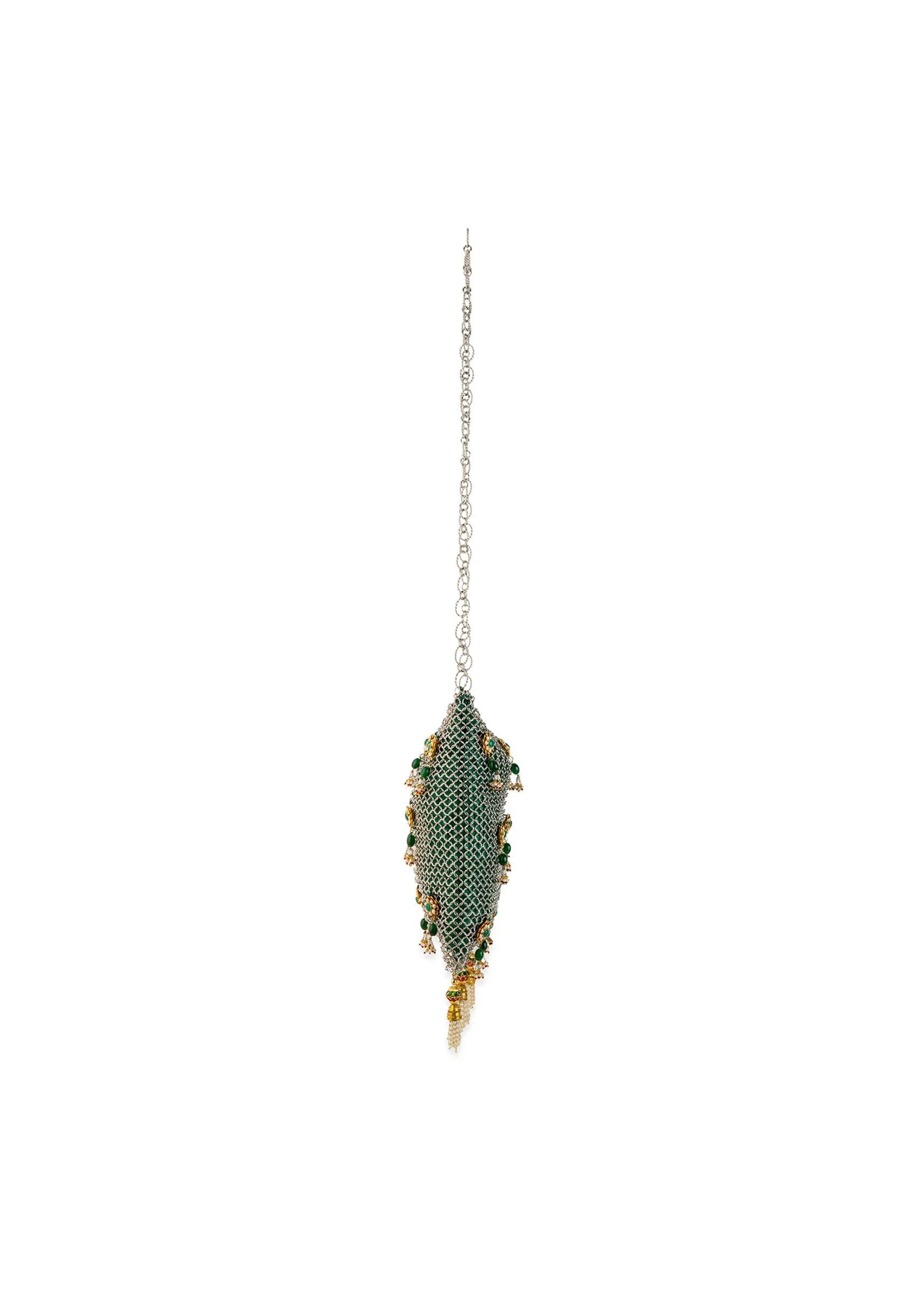 Green and Gold Jaal Mesh Pearl Embellished Bag