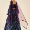 Purple Printed Fusion Lehenga Set With Tube Blouse