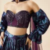 Purple Printed Fusion Lehenga Set With Tube Blouse