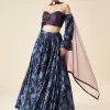 Purple Printed Fusion Lehenga Set With Tube Blouse