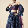 Purple Printed Fusion Lehenga Set With Tube Blouse