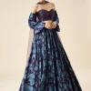 Purple Printed Fusion Lehenga Set With Tube Blouse