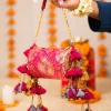 Pink Brocade Kundan Bag with Tassel