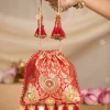Red Silk Mirror Embellished Potli Bag