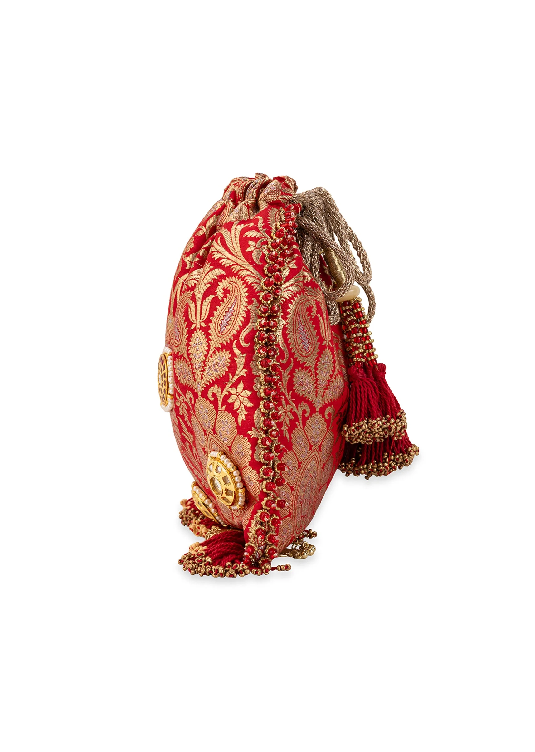 Red Silk Mirror Embellished Potli Bag