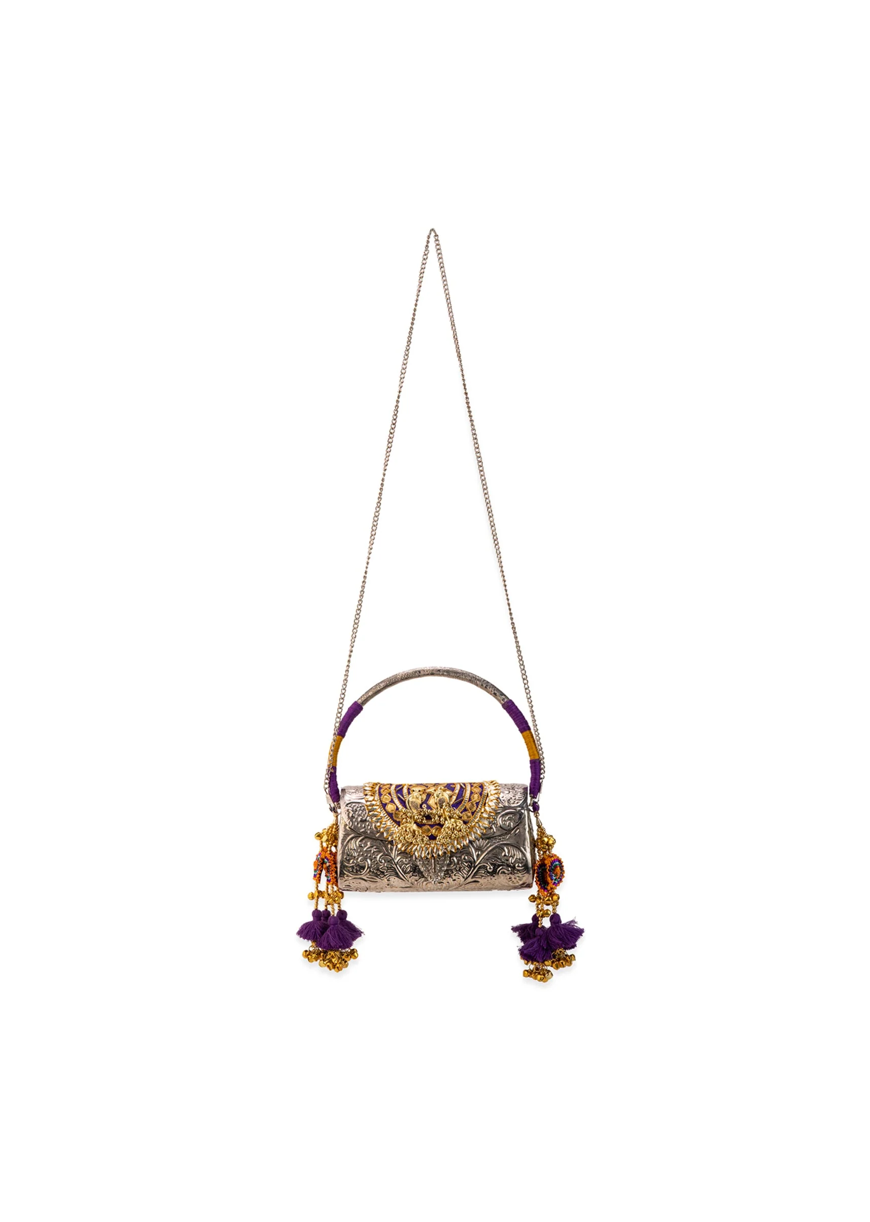 Silver Floral Etched Textured Metal Bag