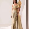 Glam Gold Gown In Knit Strechable Fabric With Embroidery