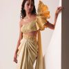 Glam Gold Gown In Knit Strechable Fabric With Embroidery