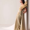 Glam Gold Gown In Knit Strechable Fabric With Embroidery