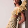 Glam Gold Gown In Knit Strechable Fabric With Embroidery