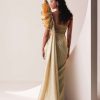 Glam Gold Gown In Knit Strechable Fabric With Embroidery
