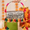 Silver Textured Bag with Multi Tassels