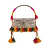 Silver Textured Bag with Multi Tassels
