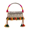 Silver Textured Bag with Multi Tassels