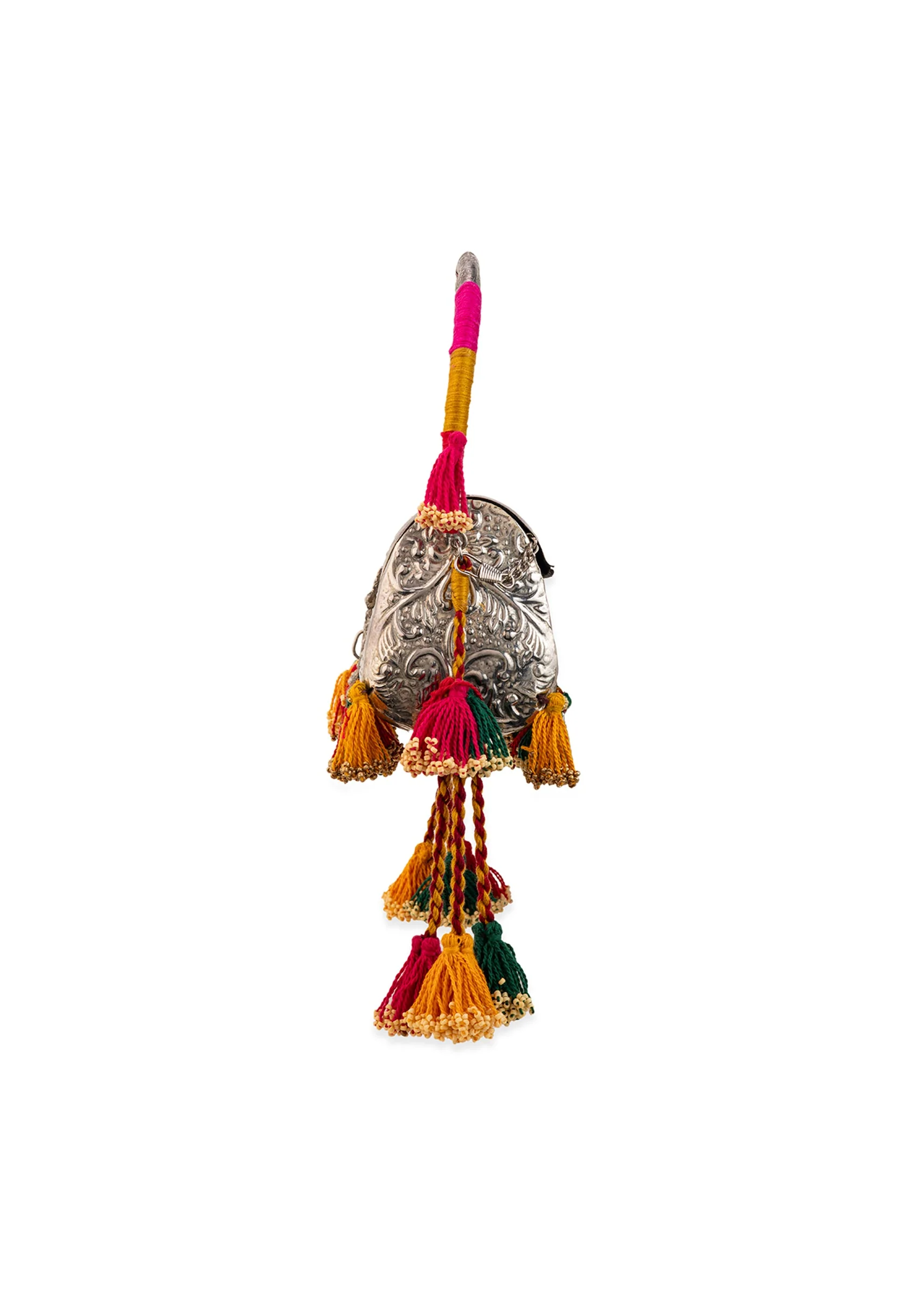 Silver Textured Bag with Multi Tassels
