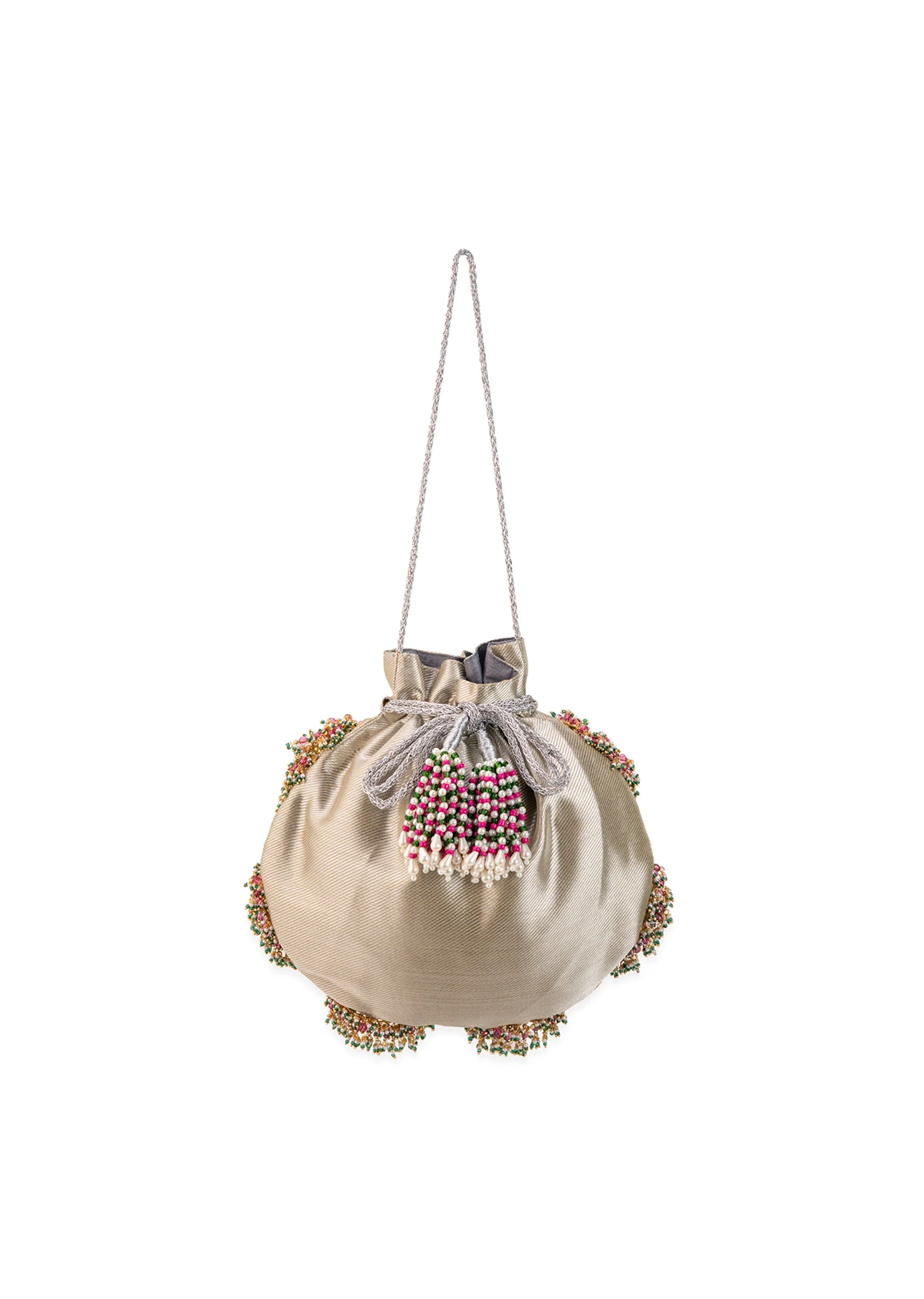 Silver and Gold Potli Bag with Crescent Motif