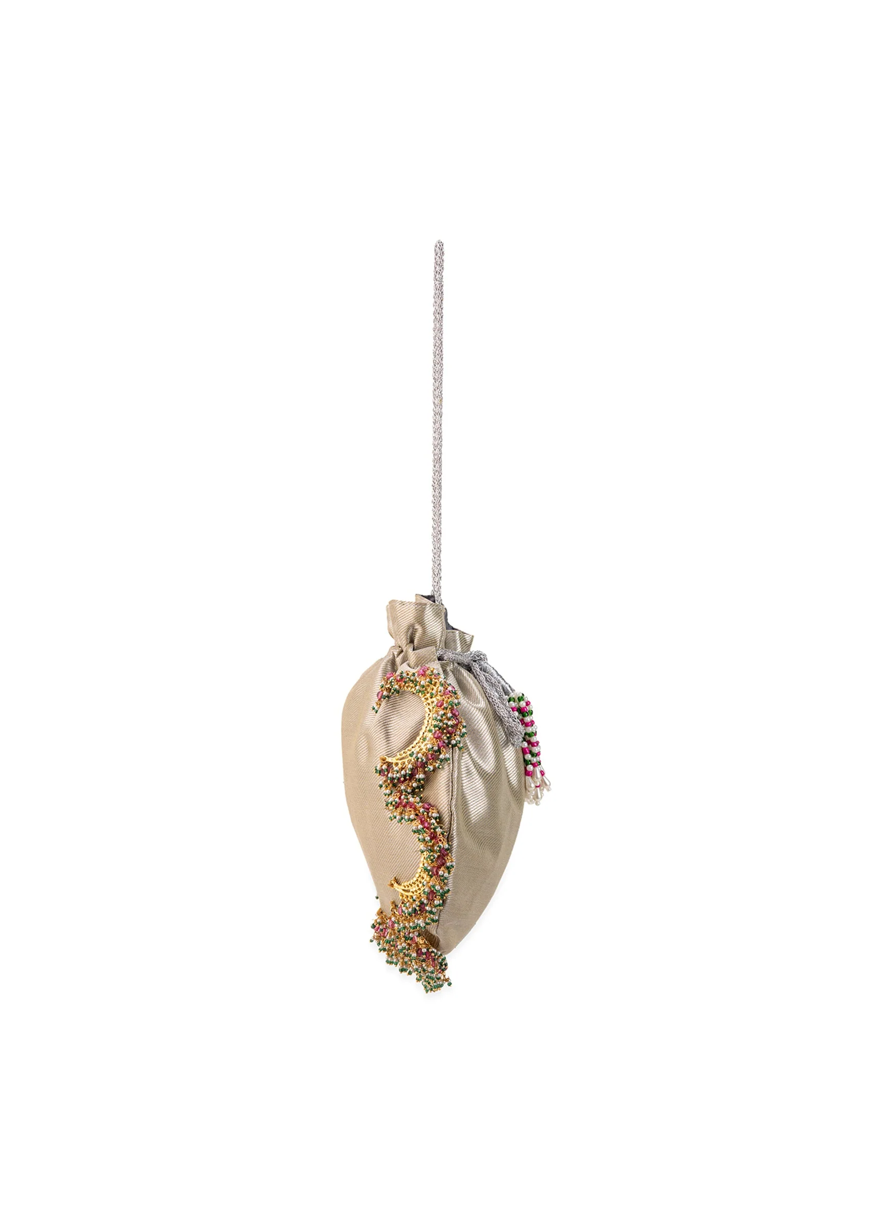 Silver and Gold Potli Bag with Crescent Motif