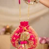Pink Embroidered Motif Potli Bag
