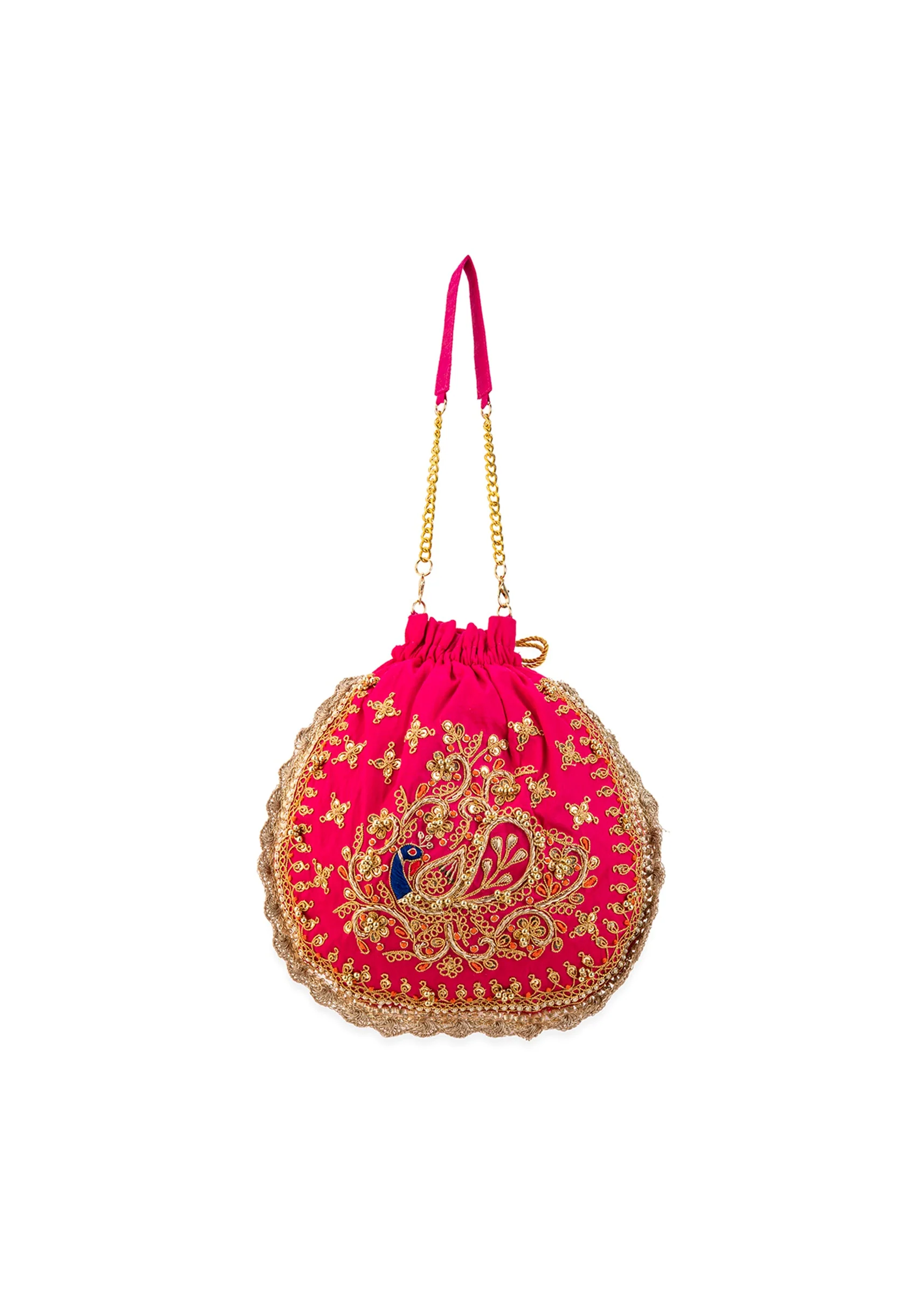 Pink Embroidered Motif Potli Bag