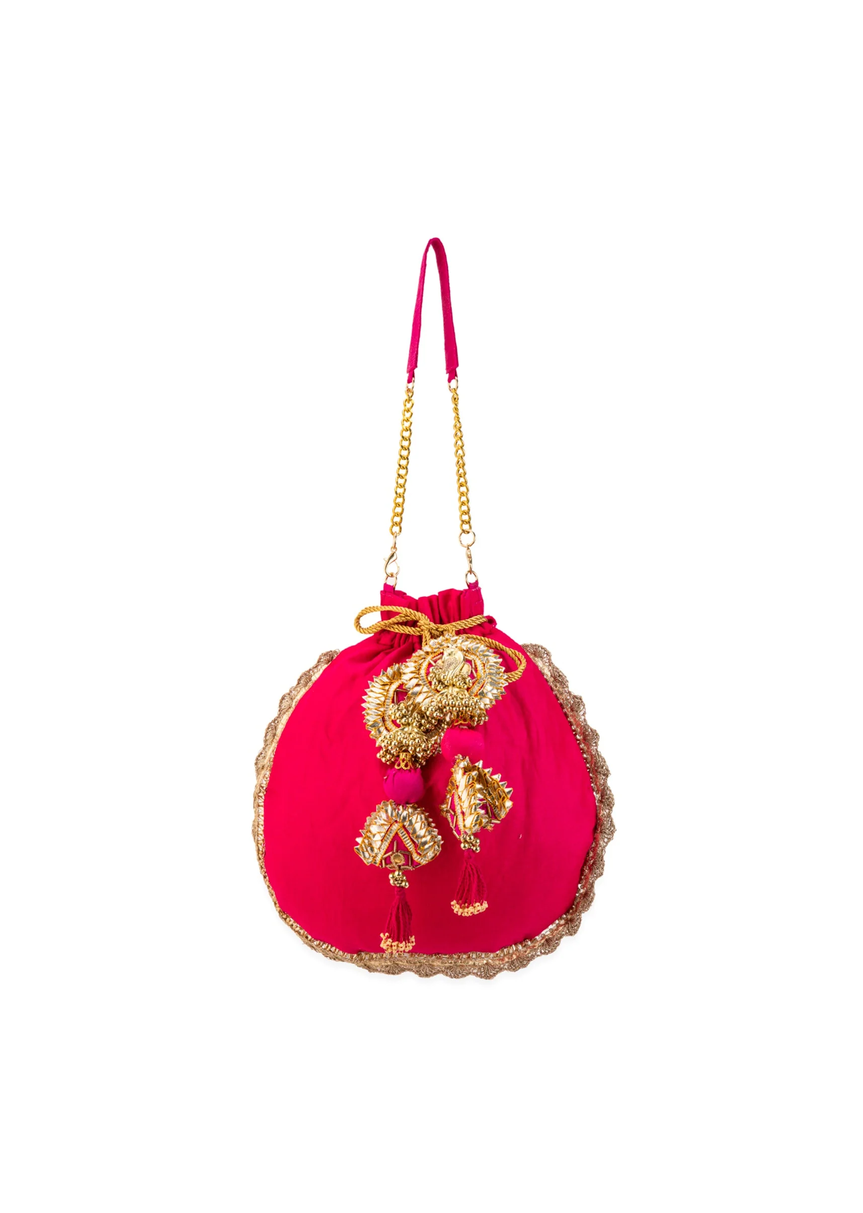 Pink Embroidered Motif Potli Bag