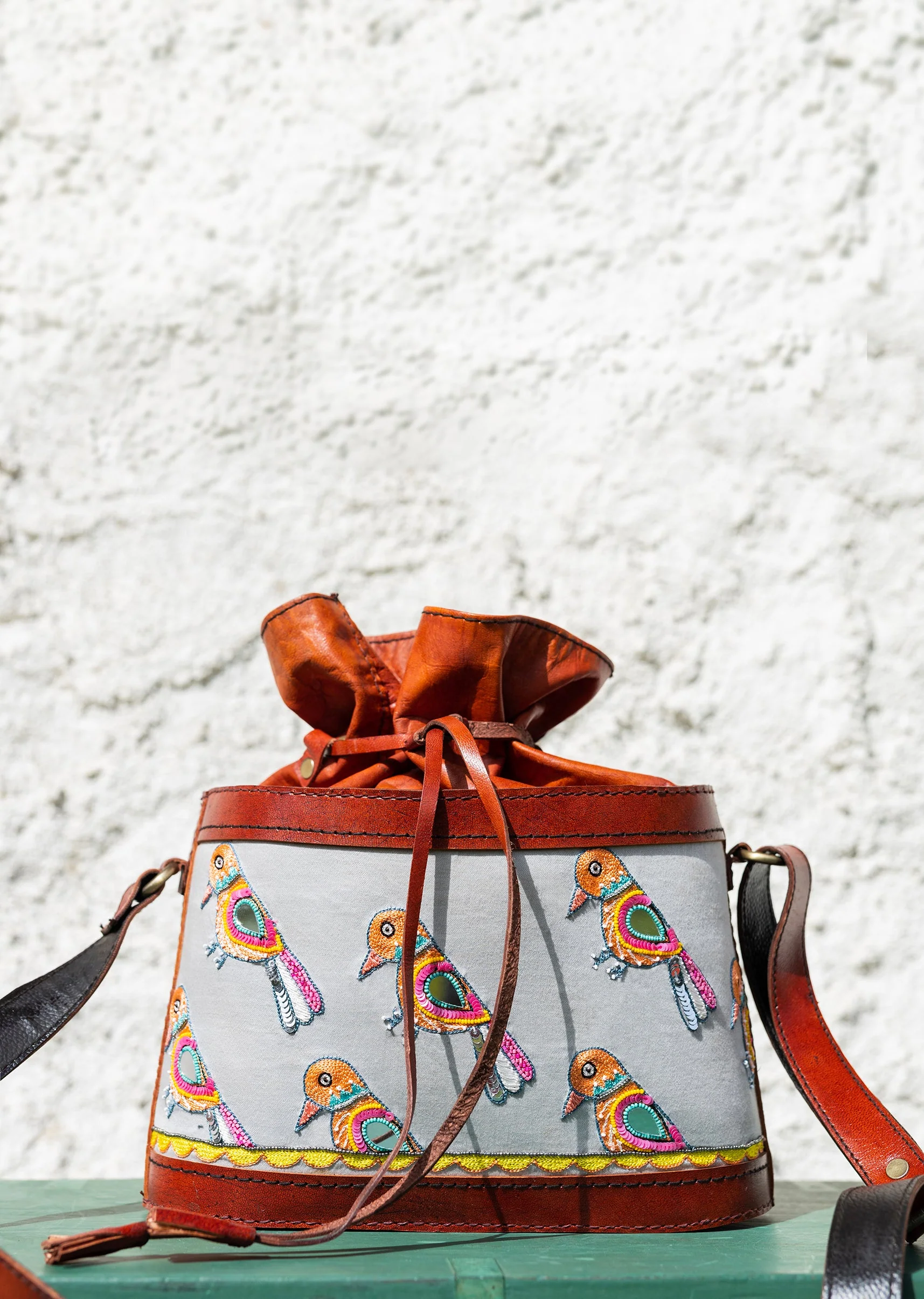 Handcrafted  hand embroidered leather bags