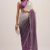 Purple Dual Shaded Half And Half Sequins Saree