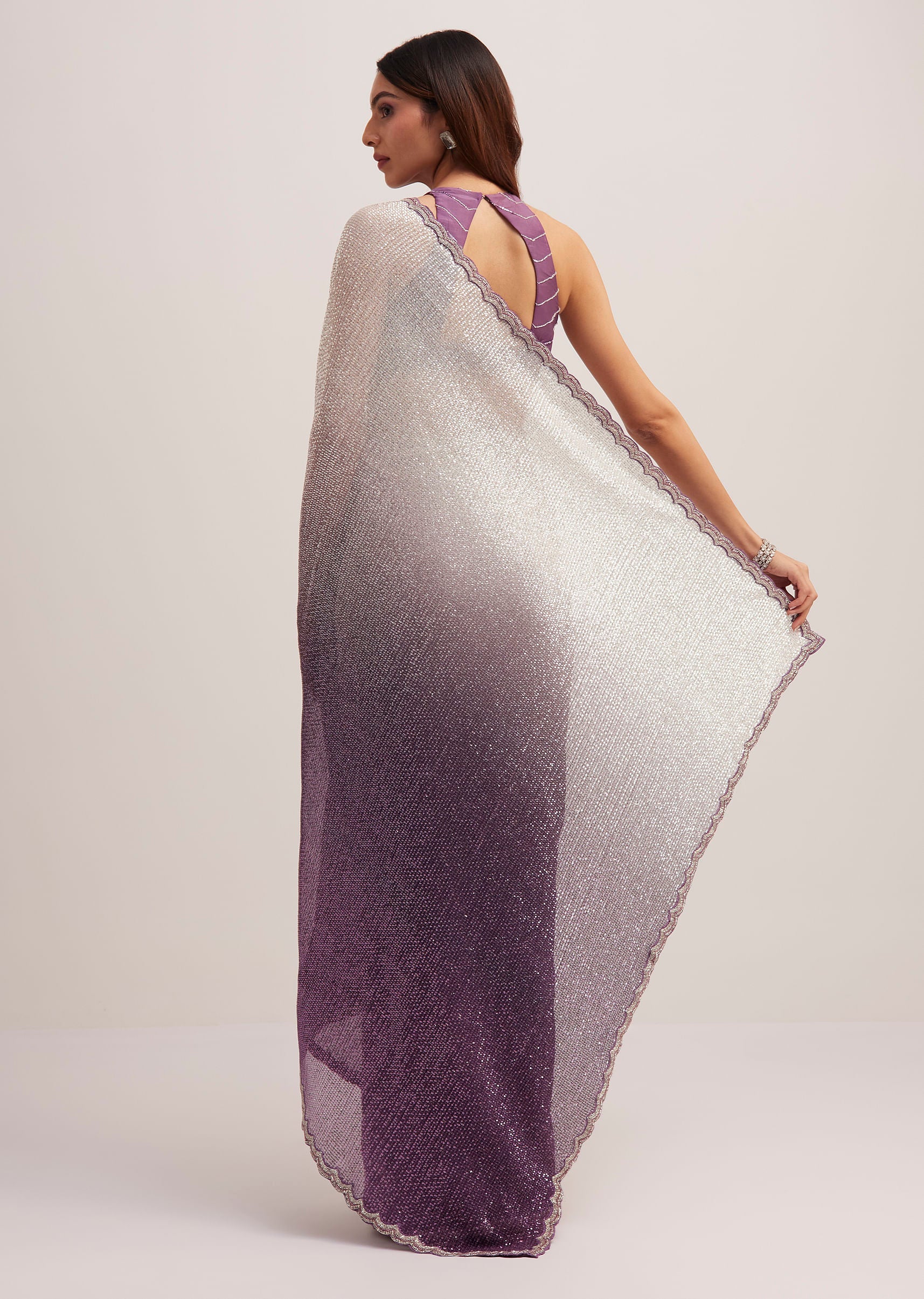 Purple Dual Shaded Half And Half Sequins Saree