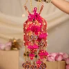 Pink Pearl Embellished Pom Pom Tassel Potli Bag
