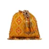 Yellow Mirror Embellished Silk Potli Bag