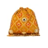 Yellow Mirror Embellished Silk Potli Bag