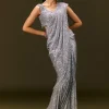 Grey Sequin Embroidered Ready To Wear Saree