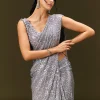 Grey Sequin Embroidered Ready To Wear Saree