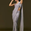 Grey Sequin Embroidered Ready To Wear Saree