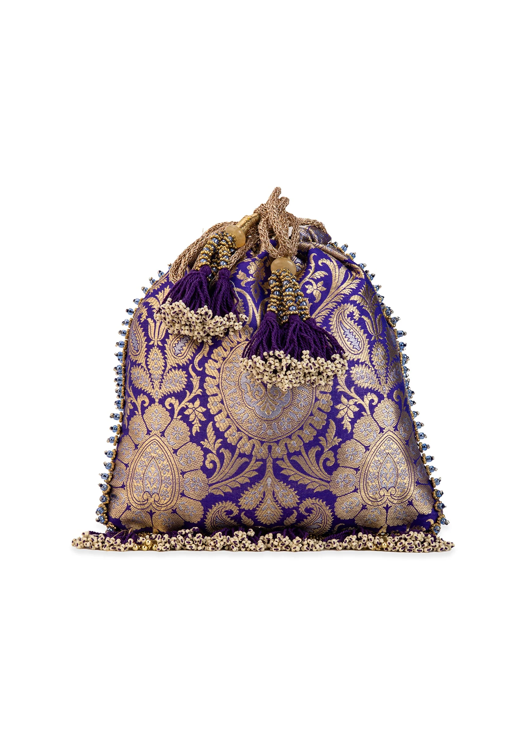 Purple Floral Motif Kundan Embellished Potli Bag