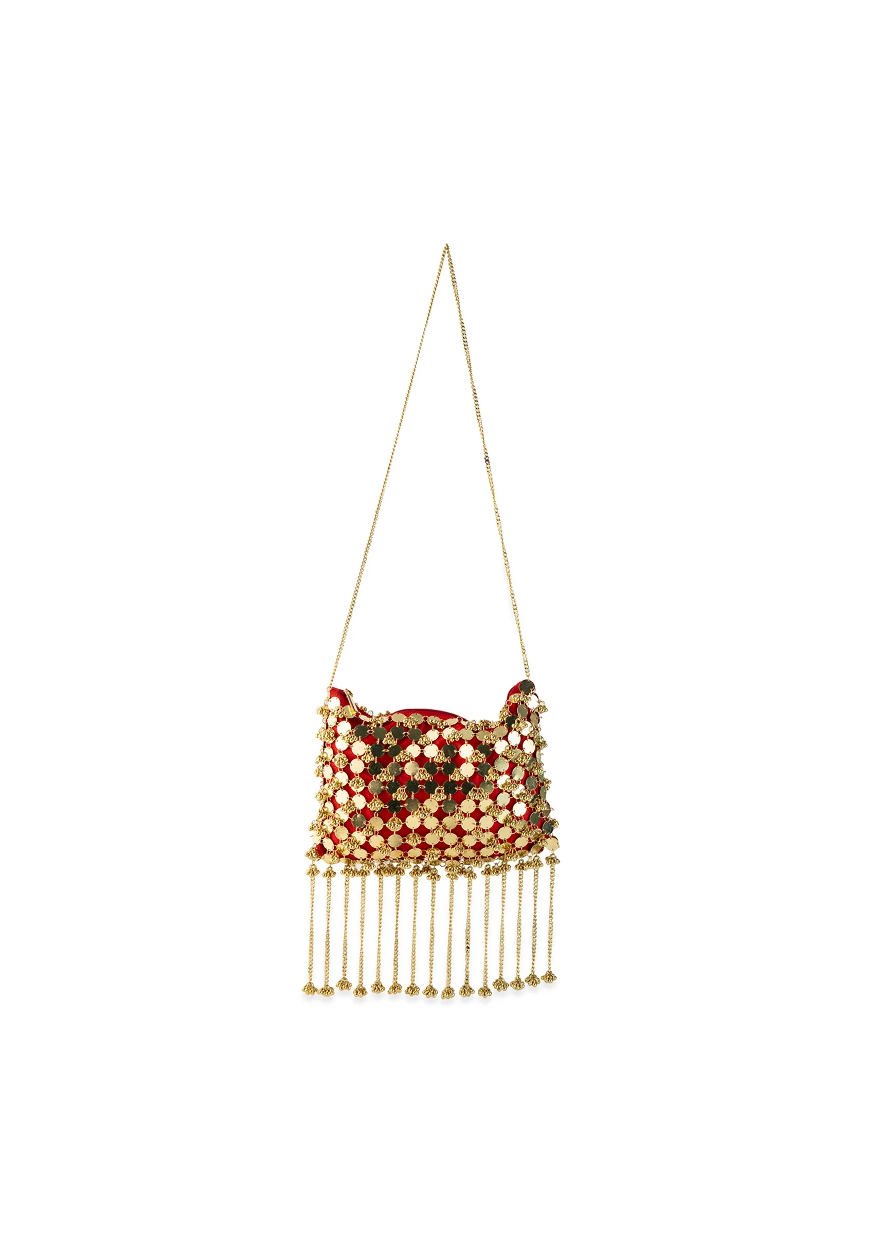 Red Mirror Disc Tassel Bag