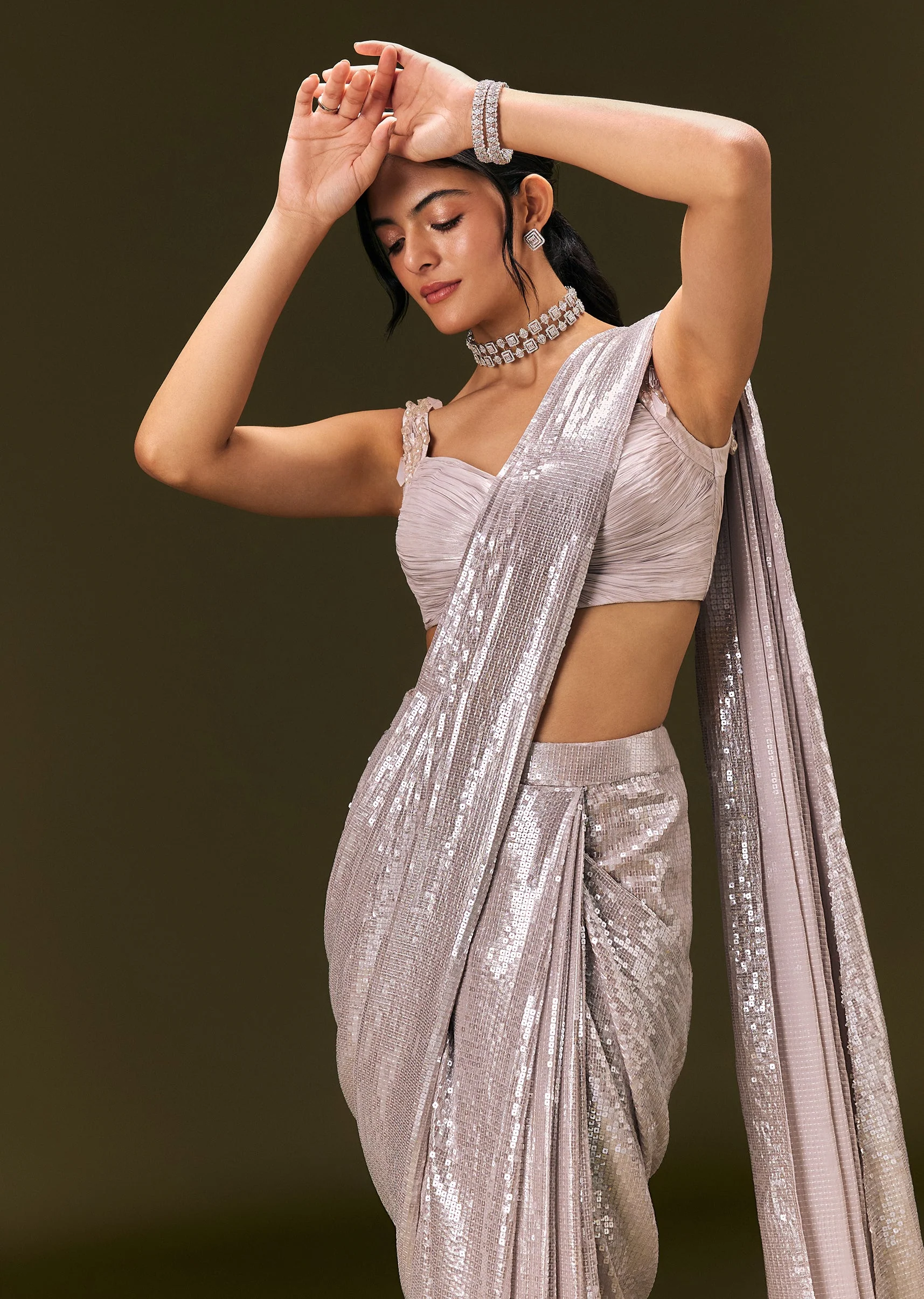 5084-silver-sequin-stone-embroidered-readymade-saree-with-ruched-blouse-1.webp Silver Sequin Stone Embroidered Readymade Saree With Ruched Blouse