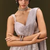Silver Sequin Stone Embroidered Readymade Saree With Ruched Blouse