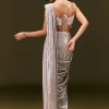 Silver Sequin Stone Embroidered Readymade Saree With Ruched Blouse