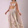 Beige Pleated Skirt And Top With Embroidered Choker Dupatta