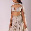 Beige Pleated Skirt And Top With Embroidered Choker Dupatta