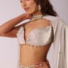 Beige Pleated Skirt And Top With Embroidered Choker Dupatta