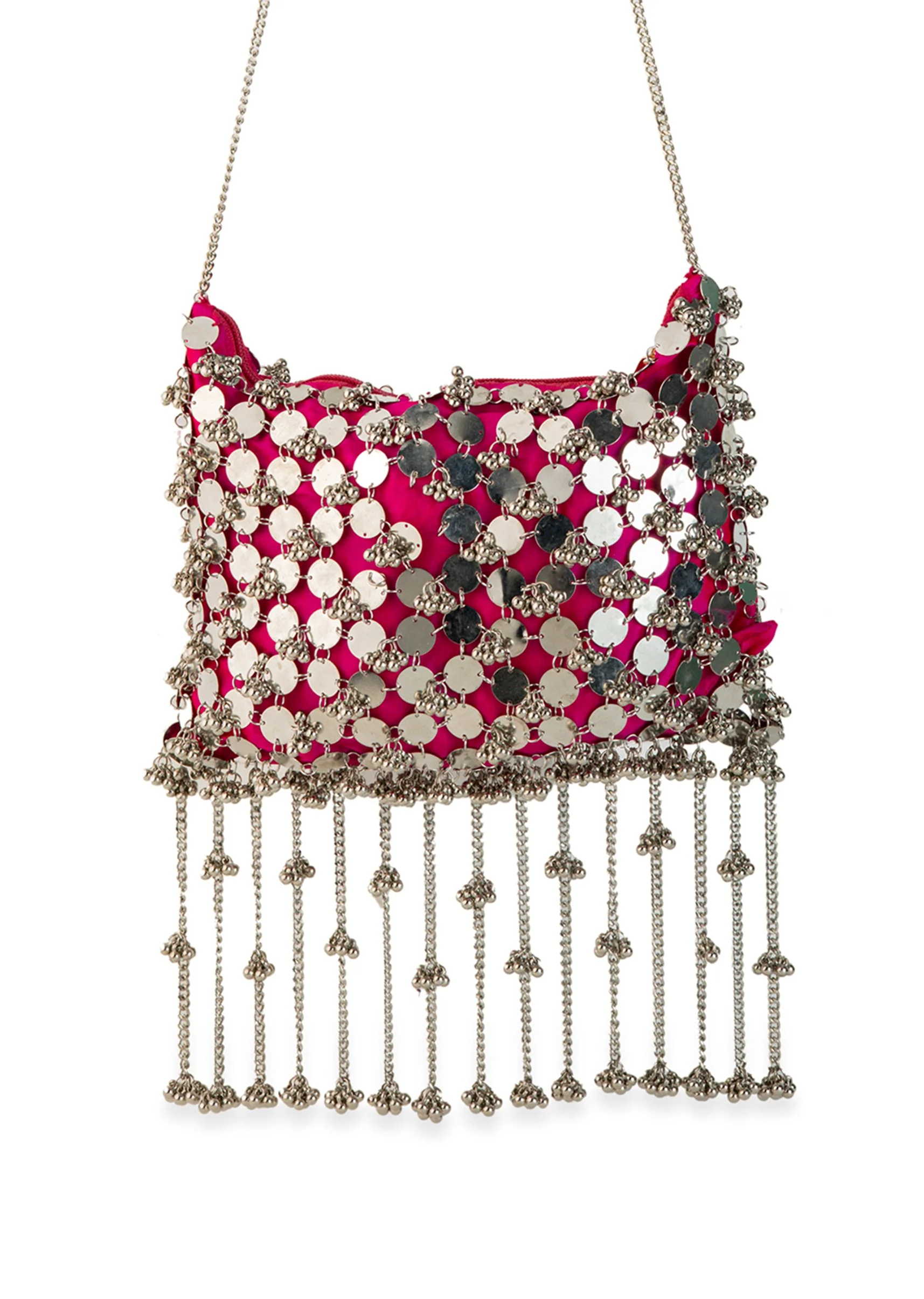 Pink and Silver Mirror Disc Tassel Bag