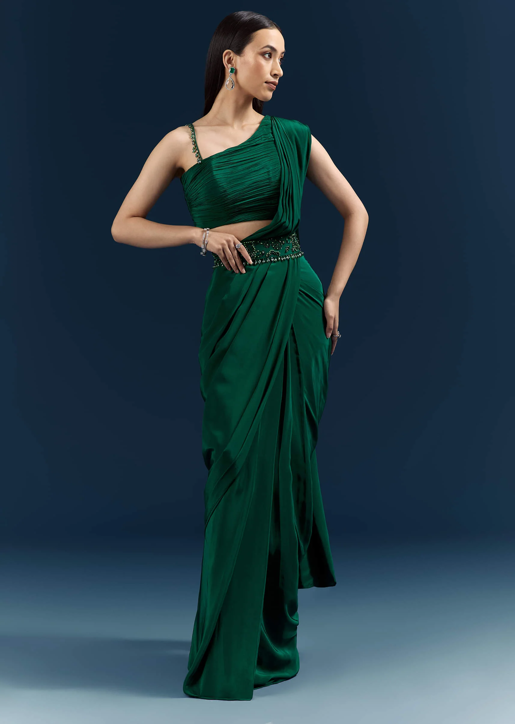 5115-dark-green-crepe-ready-pleated-saree-with-heavy-embroidery-1.webp Dark Green Crepe Ready Pleated Saree With Heavy Embroidery