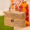 Gold Geometric Textured Embellished Bag