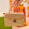 Gold Geometric Textured Embellished Bag